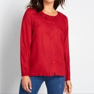 Modcloth Ruffle Collar Blouse The Frill Of It Top Red XS